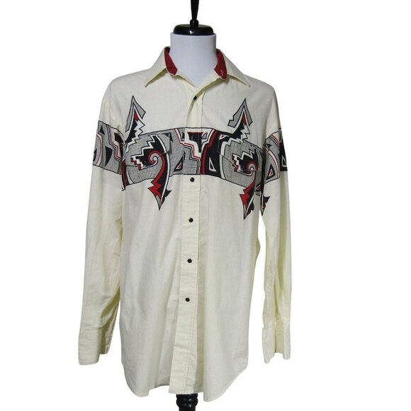 VTG ROPER Southwestern Aztec Cowboy Rodeo Western Pearl Snap Shirt USA M - Picture 1 of 11